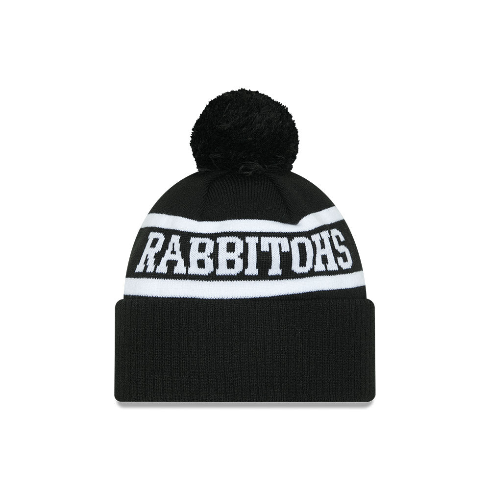 South Sydney Rabbitohs Beanie - 2025 NRL Black White Pom Knit - New Era